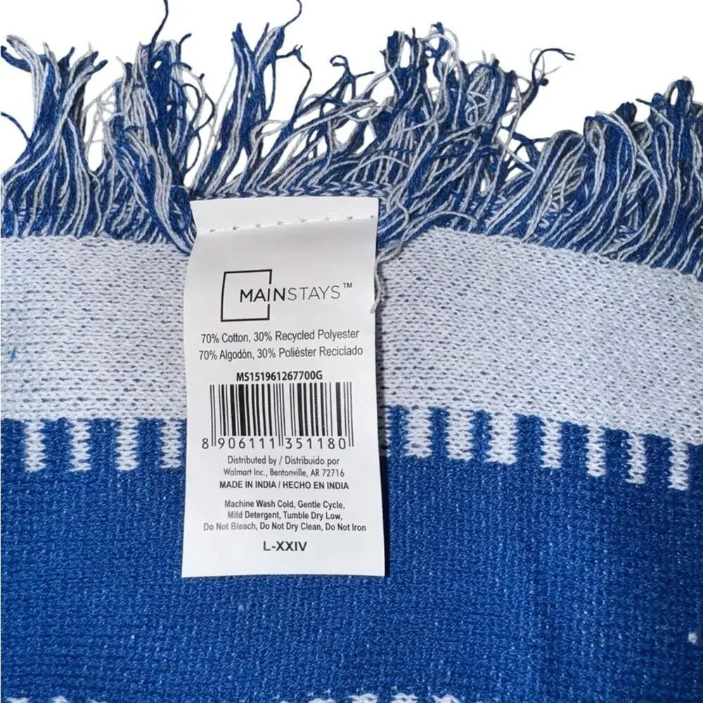 Mainstays Blue and White Fringed Throw Blanket NWOT